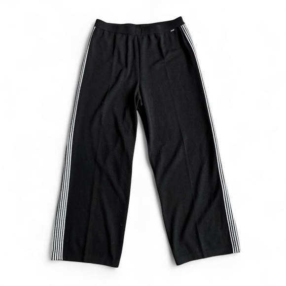 ST. John black knit casual preppy loose fitting pants with white sporty stripe M